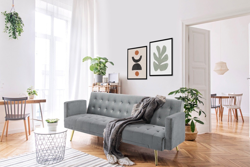 Miile Sofa Bed -Gold Steel/ Gray Velvet