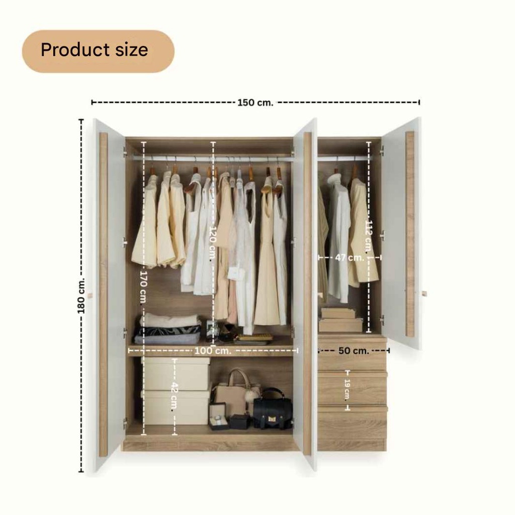Hanz Wardrobe WO150-Solid Oak/White