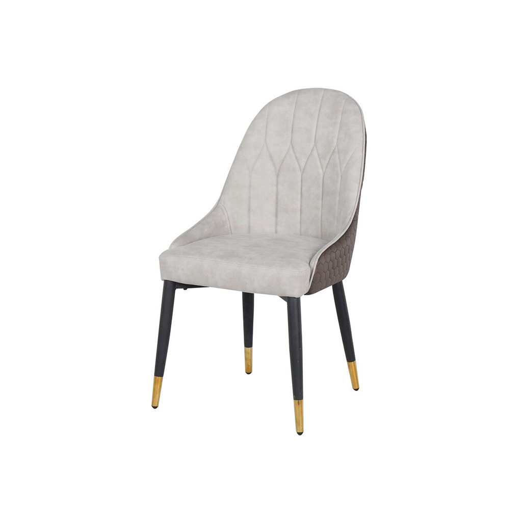 Yinla Dining Chair-Black Steel/Brown Grey Fabric