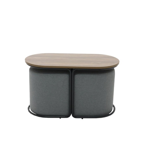 [19225297] Malinne Coffee Table + Stool-Black Steel/Grey Fabric