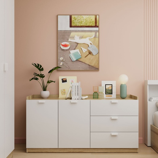 [19238229] Molly Low Cabinet - C140cm - Lindberg Oak/White